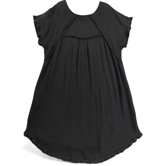 Umgee USA Black Linen Blend Dress Sz XL Raw Hem Cap Sleeve Boho Seam Details - Picture 2 of 7